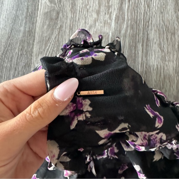 Misa Los Angeles Catherine dress in Black Purple Floral - Picture 9 of 11